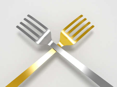 Different forks bent into a variety of signs and symbols.の写真素材