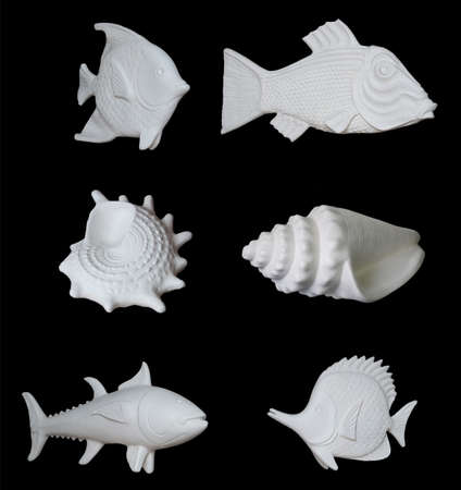 Set of decorative plaster fish and shells for the interior.の写真素材