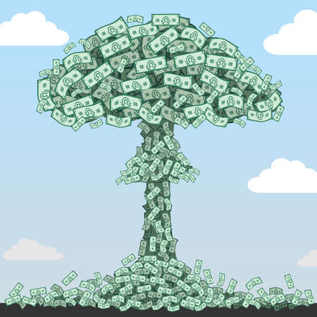 Nuclear explosion of green bills, currency explosion.のイラスト素材