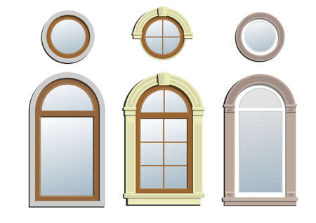 Three arched windows. A set of three and three circular arch classical window.のイラスト素材