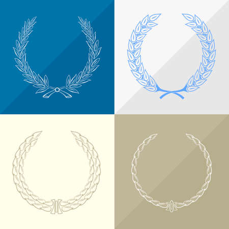 Set of different laurel wreaths, ears of wheat, grain, leaves in graphicsのイラスト素材
