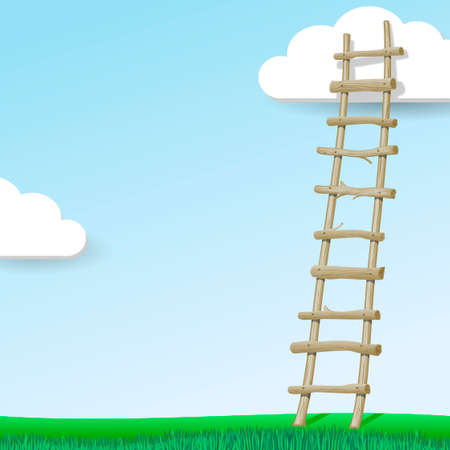 Stairs from the tree branches in the sky to the oversight of decorative cloudのイラスト素材