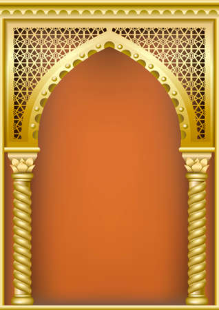 Arch of gold in the oriental style with Arabic traditional ornamentsのイラスト素材