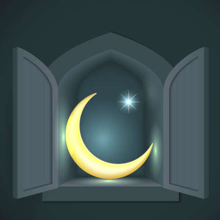 Islamic crescent and star in a wall alcove or closet at night.のイラスト素材