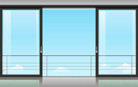 The wall at home or with a sliding door and overlooking the sky. Vector illustrationのイラスト素材