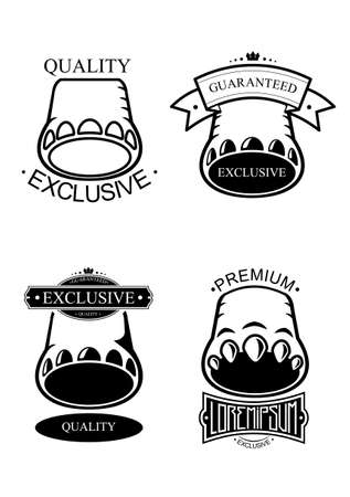 Set templates with the silhouette of an elephant foot, a hippo or a dinosaur, and additional elements to the framework for titles in different stylesのイラスト素材