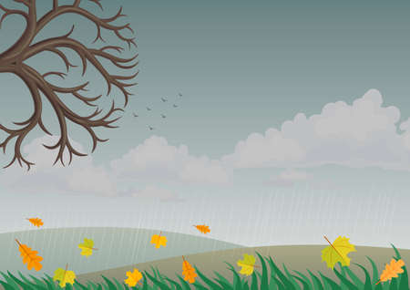 Landscape with autumn nature sky with rain clouds.のイラスト素材