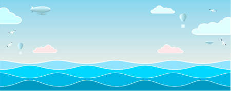 Landscape with the waves of the sea, sky and clouds. Vector graphics.のイラスト素材