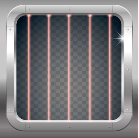 Fantastic steel portal prison cell, laboratory or a bank with a grid of laser beams. Vector graphicsのイラスト素材