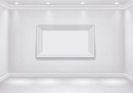 The interior of a white room with the lower lights and the big picture. Vector graphicsのイラスト素材