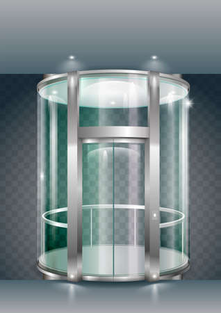 Glass modern elevator cylindrical shape with a transparent glass. Vector graphicsのイラスト素材