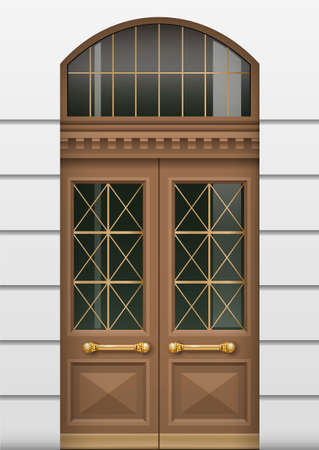 Classic facade with wooden door in a classic style. Vector graphicsのイラスト素材