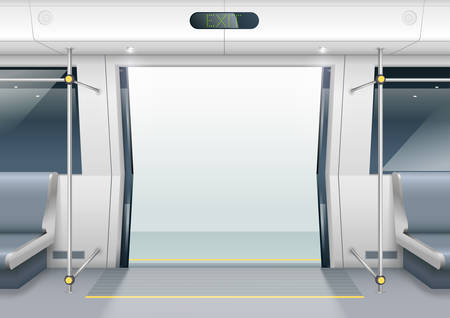Sliding doors of modern subway car with seating for passengers. Vector graphicsのイラスト素材