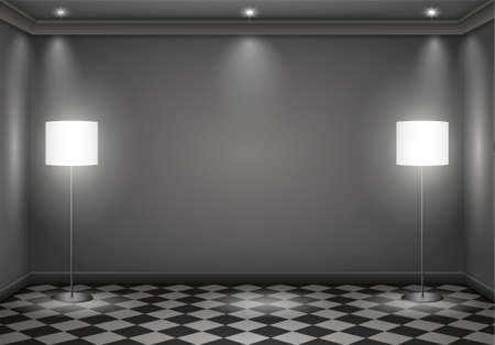 The interior of a dark room with lamps. Vector graphicsのイラスト素材