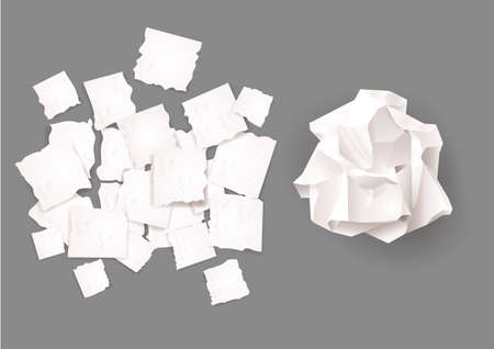 Set creasy and torn sheets of white paper. Vector graphicsのイラスト素材