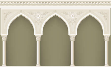 Palace Arcade in an old oriental style. Facade of a classical building. Vector graphicsのイラスト素材