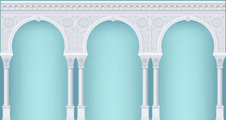 Palace Arcade in an old oriental style. Facade of a classical building. Vector graphicsのイラスト素材