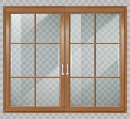 Classic wooden window and double doors to the terrace. Transparency. Vector graphicsのイラスト素材