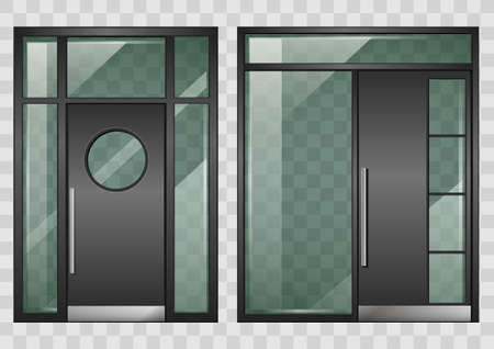 Set of modern entrance doors black. With tinted transparent glass. Vector graphicsのイラスト素材
