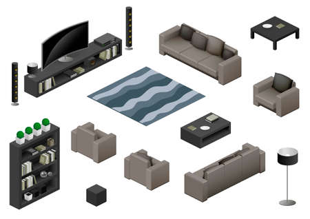 Isometrics of the living room furniture. Project in vector graphicsのイラスト素材