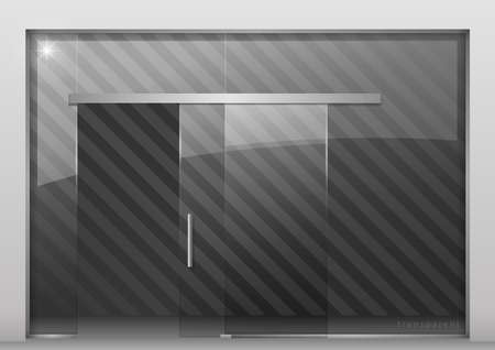 Sliding door wardrobe or dressing room, changing rooms, shop with a wood texture in vector graphics.のイラスト素材