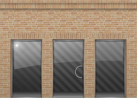 The classical facade is in the loft style of brick with modern showcases of panoramic glass. Wall of a shop, cafe, office. Vector graphicsのイラスト素材