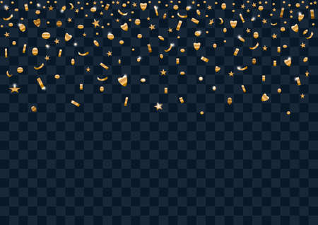 Scene with gold confetti. Festive decorations. Jewelry made of gold foil. Vector graphicsのイラスト素材