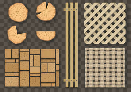 A set of different wooden textures and elements for furniture and decor in eco-style. Vector graphicsのイラスト素材