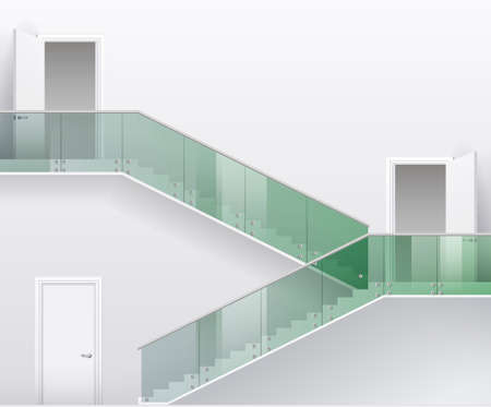 Interior bright white room with stairs and doors. Vector graphicsのイラスト素材