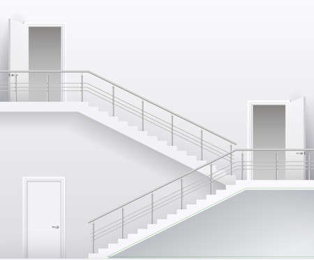 Interior bright white room with stairs and doors. Vector graphicsのイラスト素材