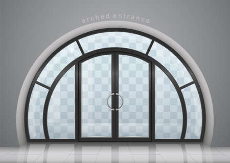 A large arched door with a window. Entrance to the building. Vector graphicsのイラスト素材