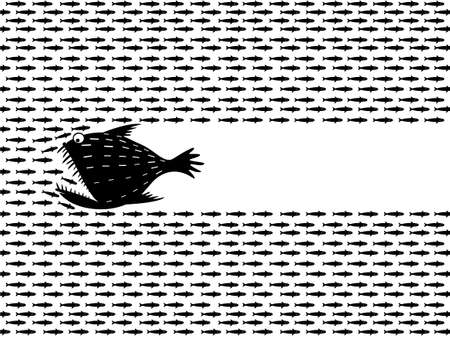 Large predatory fish like a angler hunt for a flock of herring and sprat, horizontal banner.のイラスト素材