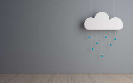 3D illustration. Decorative cloud with rain droplets in a dark room. Modern art. Background for bannerの写真素材