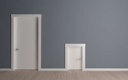 3D illustration. Two doors on the wall .Large and mlinica. The concept of interiorの写真素材