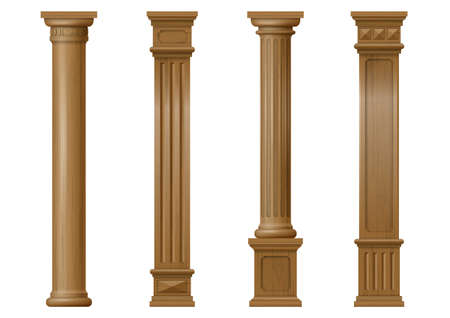 Set vintage classic wood carved architectural columns with ornament for interior design.のイラスト素材