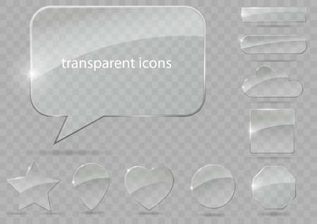 A set of glass icons or geometric shapes on a blue background. Vector graphics with the effect of transparency.のイラスト素材