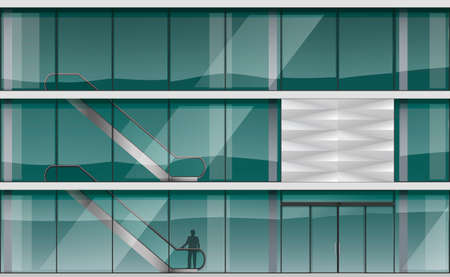 The facade is a modern shopping centre or train station, airport, school or library. Public city building.のイラスト素材