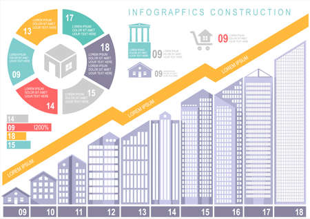 A set of business elements of building infographics. Graph of growth curve. Annual financial report of the construction company. Vector graphic template.のイラスト素材