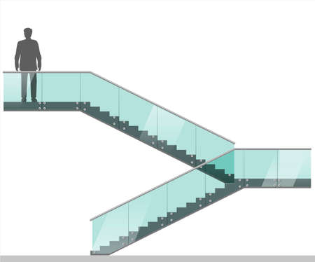 Modern staircase with glass railings. Vector graphics.のイラスト素材