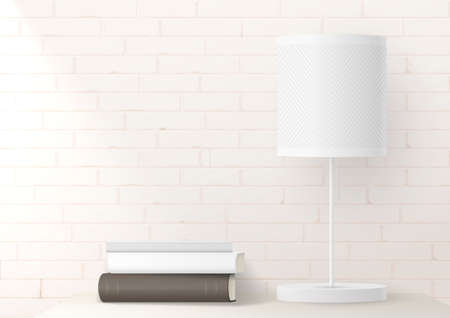 Mocap with a bright lamp on a brick wall. The interior is loft-style. Background in vector graphic. Books on the dresser in a bright room.のイラスト素材