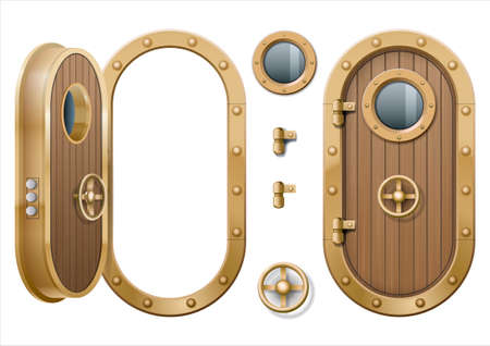 Illustration of metal door of marine ship.のイラスト素材