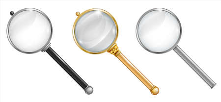 Set of magnifier for information search with a transparent magnifying glass and transparent shadow in vector graphicsのイラスト素材