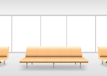 Modern sofa in the waiting area of the airport or hospital. Station. Seats for passengers. Vector graphics.のイラスト素材