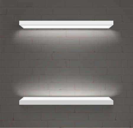 Shelves for goods. Decorative led lighting. Modern furniture and the trading equipment. Vector.のイラスト素材
