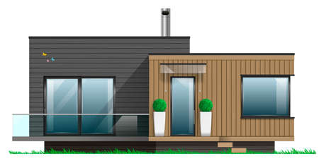 Facade of a modern house with a terrace. Cottage in a vector graphic.のイラスト素材