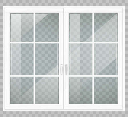 Classic wooden window or double doors to the terrace. Transparency. Vector graphicsのイラスト素材