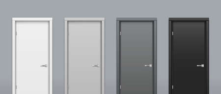 The doors of different gray colors on a gray wall