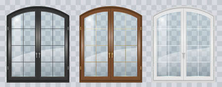 Classic arched window of wood in medieval style. Vector graphicsのイラスト素材