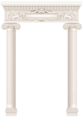 Antique white colonnade with Ionic columns. Three arched entrance or niche. Vector graphicsのイラスト素材