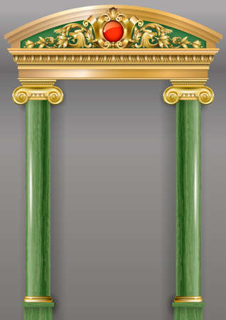 Golden luxury classic arch with columns. The portal in Baroque style. The entrance to the fairy Palaceのイラスト素材